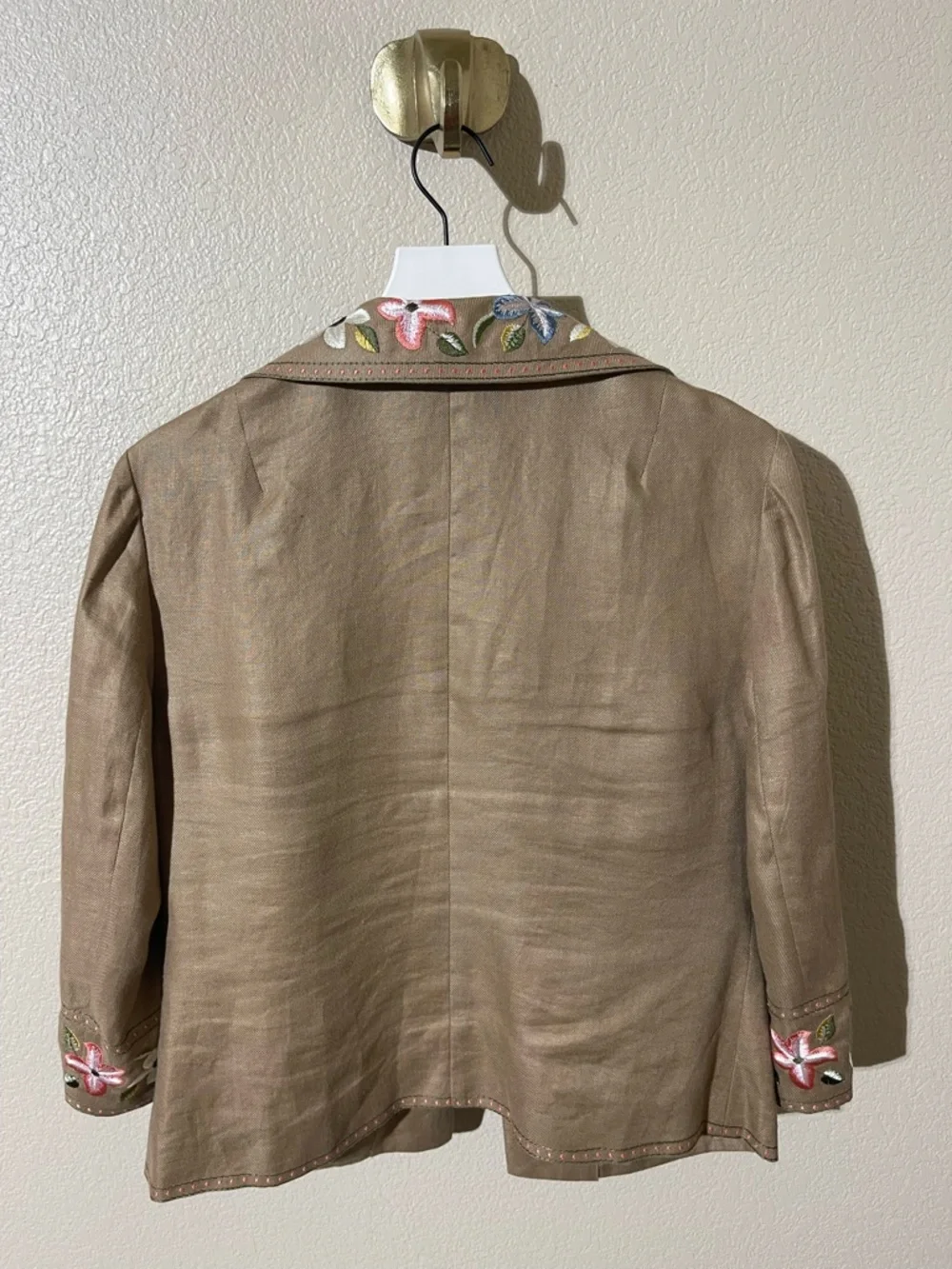 Saks Fifth Avenue Tan Embroidered Collar & Cuff Jacket - Picture 2 of 5